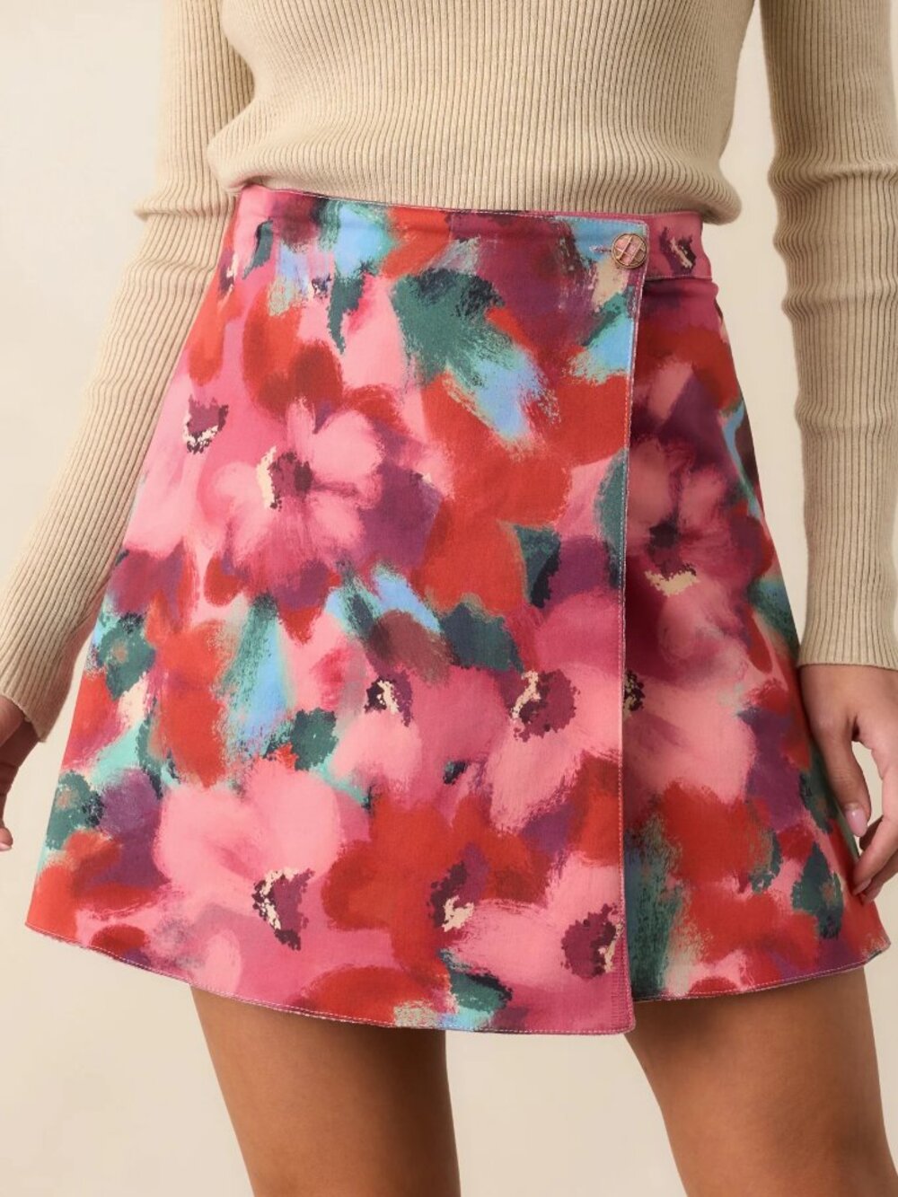 Prosperina Carrington Pink Multi Floral Velvet Reversible Mini Skirt Size XS NWT